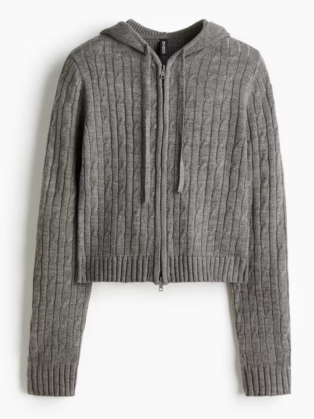 Gray Cable Knit Zip Hoodie